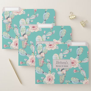 Watercolor Cactus with Flowers Modern Personalised File Folder