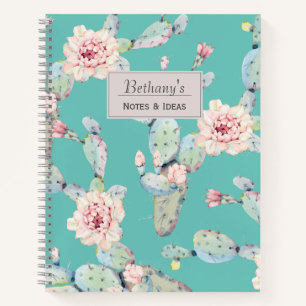 Watercolor Cactus with Flowers Modern Personalised Notebook