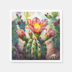 Watercolor Cactus with Vibrant Desert Flowers Napkins