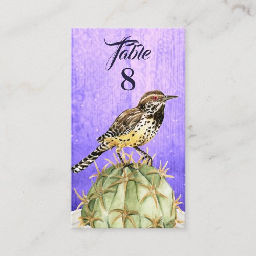 Watercolor Cactus with Wren Bird Wedding Place Card