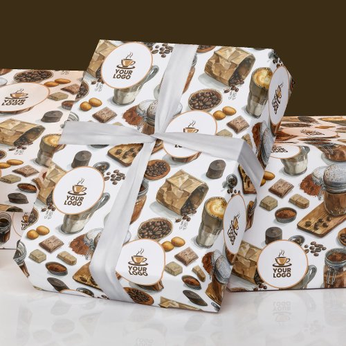 Watercolor Cafe Bakery Coffee Brand Logo Pattern Wrapping Paper