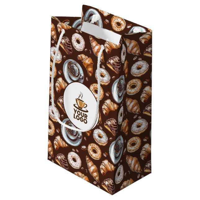 Watercolor Cafe Coffee Bakery Brand Logo Pattern Small Gift Bag (Back Angled)