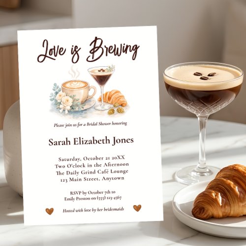 Watercolor Cafe Espresso Martini Bridal Shower Invitation