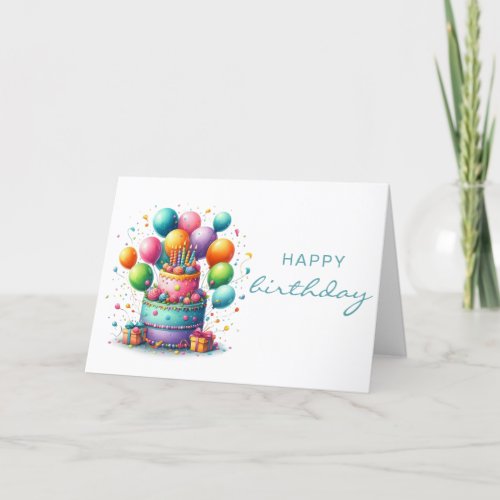 Watercolor Cake and Confetti Birthday Card