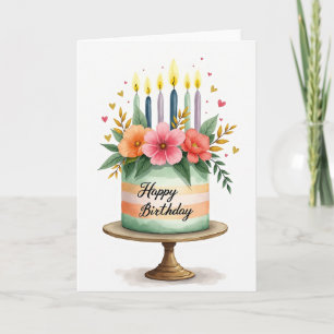 Watercolor Cake And Floral Card
