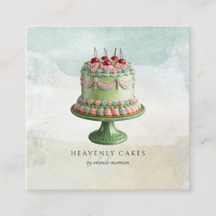 Watercolor Cake Baker Artisan Bakery Square Business Card