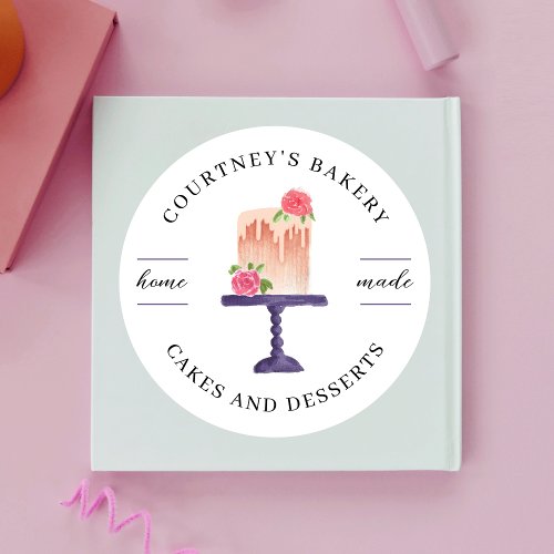 Watercolor Cake Boutique Home Bakery Catering Classic Round Sticker