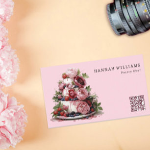 Watercolor Cake Elegant Professional Pastry Chef Business Card