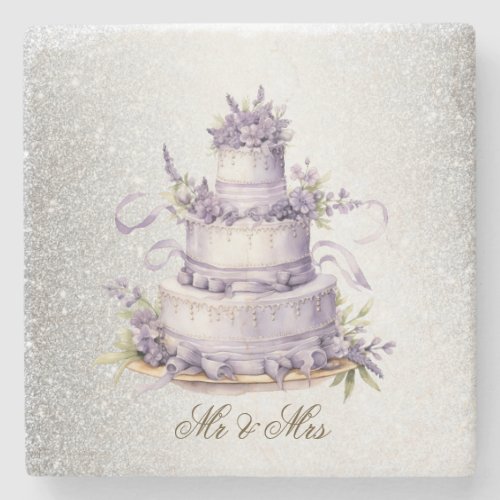 Watercolor Cake Lavender Floral Elegant Stone Coaster