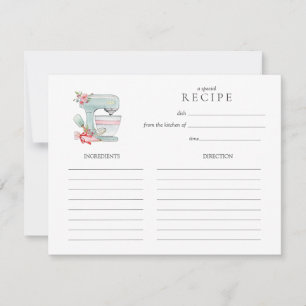 Watercolor Cake mixer  baking Recipe card