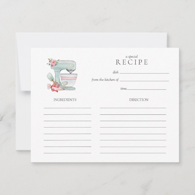 Watercolor Cake mixer  baking Recipe card (Front)