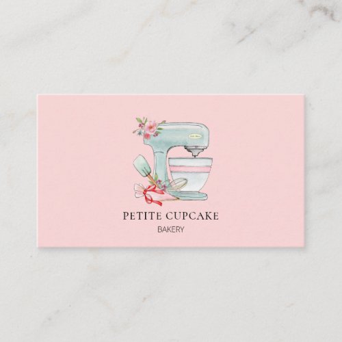 Watercolor Cake mixer logo pink bakery  Business Card