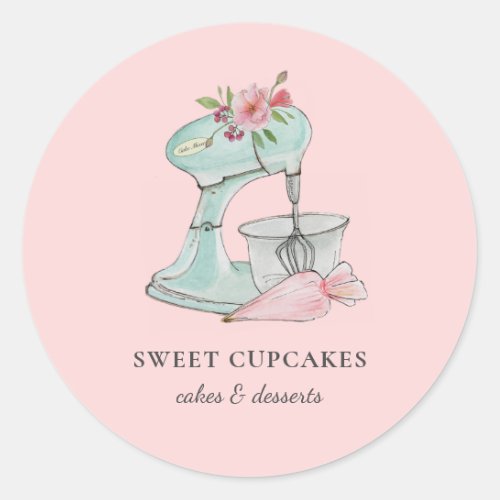 Watercolor Cake mixer  piping bag Bakery  Classic Round Sticker