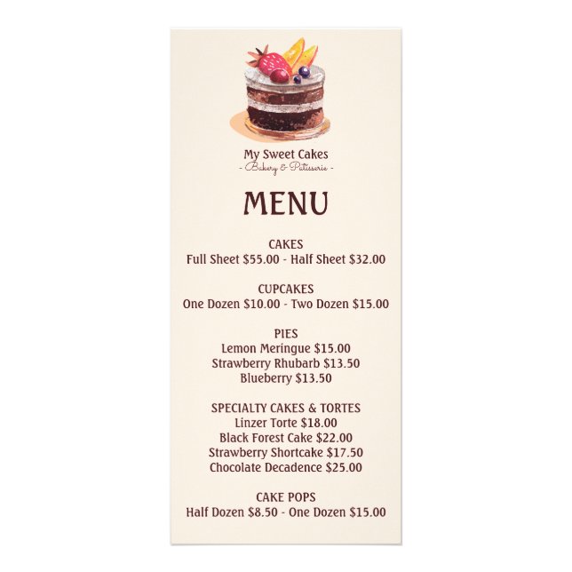 Watercolor cake patisserie cupcake dessert MENU (Front)