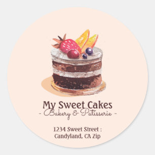 Watercolor cake patisserie cupcake Packaging Classic Round Sticker