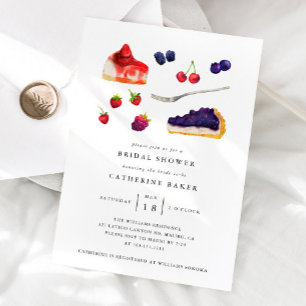 Watercolor Cakes and Fruits Sweet Bridal Shower Invitation