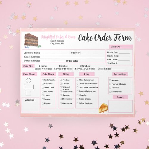 Watercolor Cakes Bakery Order Form Notepad