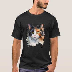 Watercolor Calico Cat Face Cat Mom Cat Dad Animal T-Shirt