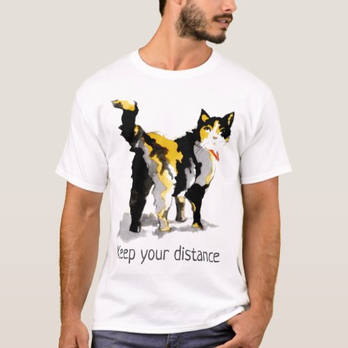 Watercolor Calico Cat Keep your distance T_Shirt