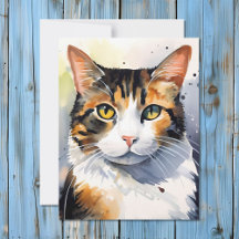 Watercolor Calico Cat Portrait
