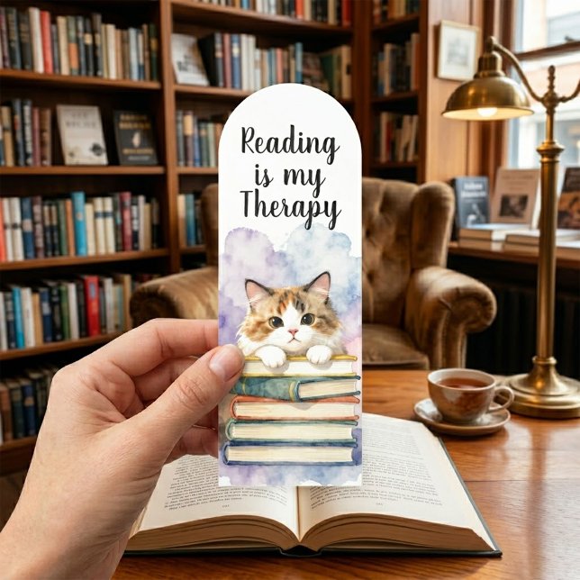 Watercolor Calico Cat Stack of Books Reading Bookmarks (Creator Uploaded)