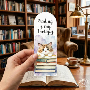 Watercolor Calico Cat Stack of Books Reading Bookmarks