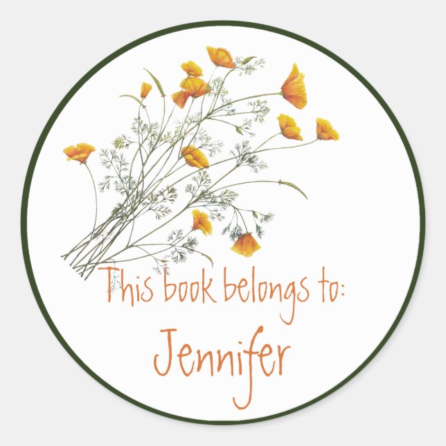 Watercolor California Poppy Flower Book Plate (Front)