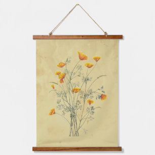 Watercolor California Poppy Flower Floral Art Hanging Tapestry