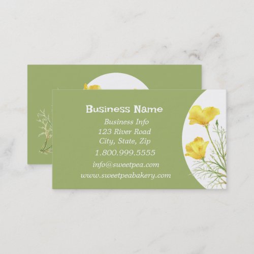 Watercolor California Poppy Wild Flower Floral Art Business Card