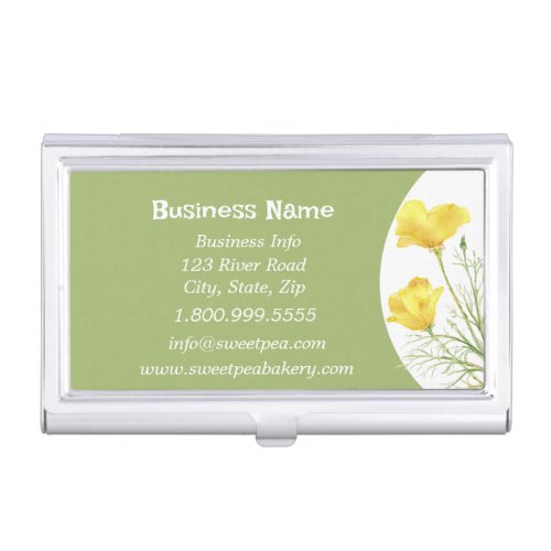 Watercolor California Poppy Wild Flower Floral Art Business Card Case