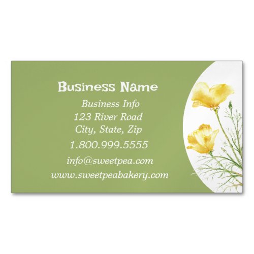 Watercolor California Poppy Wild Flower Floral Art Business Card Magnet