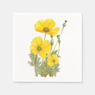 Watercolor California Poppy Yellow  Flower Napkins