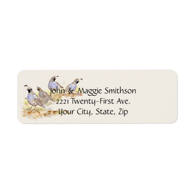 Watercolor California Quail Bird Animal Nature Art Label (Front)