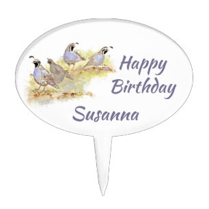 Watercolor California Quail Bird Nature Art Cake Topper