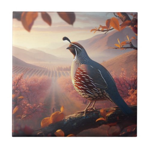 Watercolor California Quail Bird Nature Art Ceramic Tile