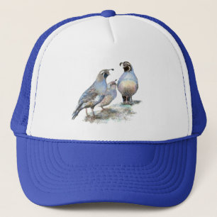 Watercolor California Quail Bird Wildlife Nature Trucker Hat