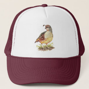 Watercolor California Quail Garden Bird Nature Art Trucker Hat