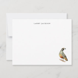 Watercolor California Quail Personalized Flat Note Card