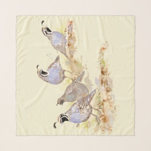 Watercolor California Quail State Bird Art Scarf