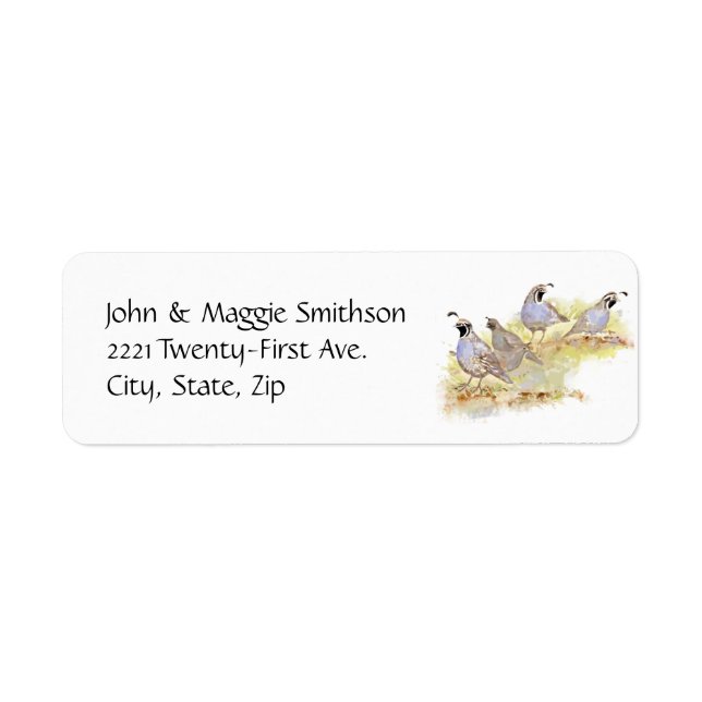 Watercolor California Quail State Bird Nature art Label (Front)