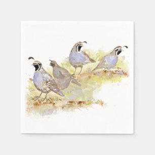Watercolor California Quail State Bird Nature art Paper Napkins