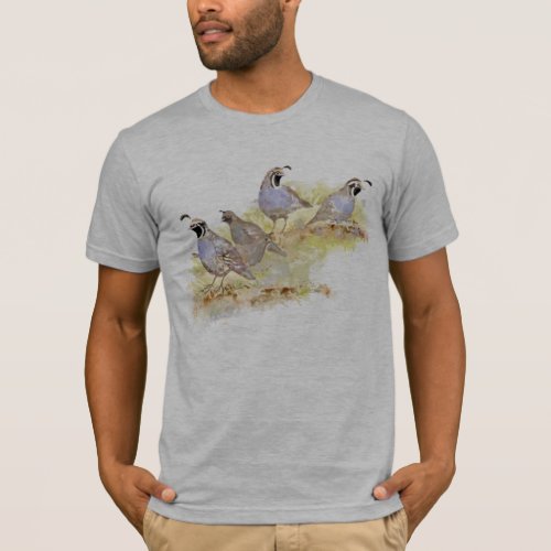 Watercolor California Quail State Bird Nature art T_Shirt