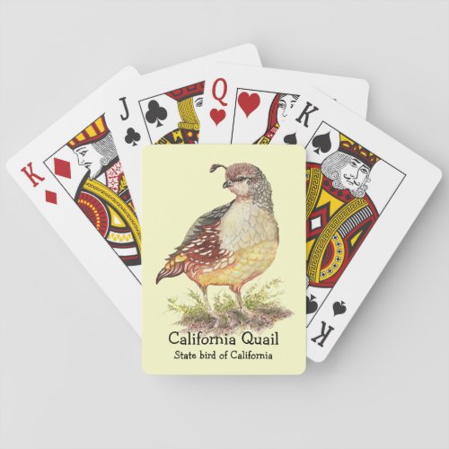 Watercolor California Quail State bird Poker Cards