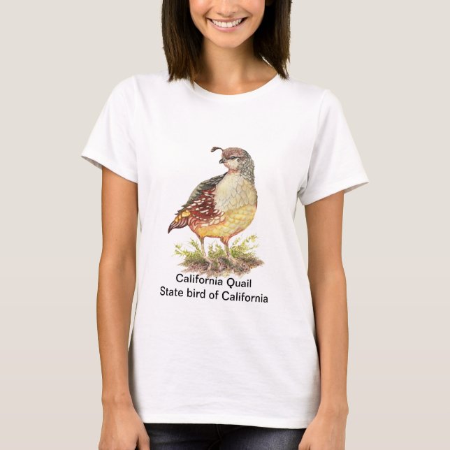 Watercolor California Quail State bird T-Shirt (Front)