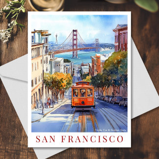 Watercolor California San Francisco Golden Gate Holiday Postcard