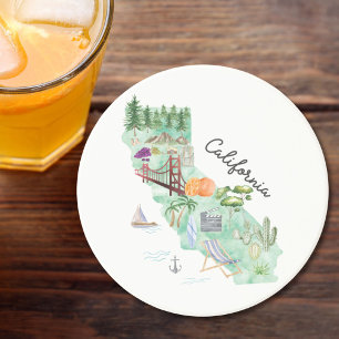 Watercolor California State Art Map Coaster