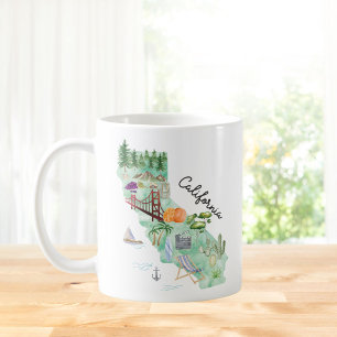 Watercolor California State Art Map Coffee Mug