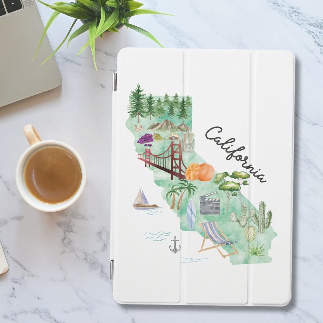 Watercolor California State Art Map iPad Pro Cover (In situ)