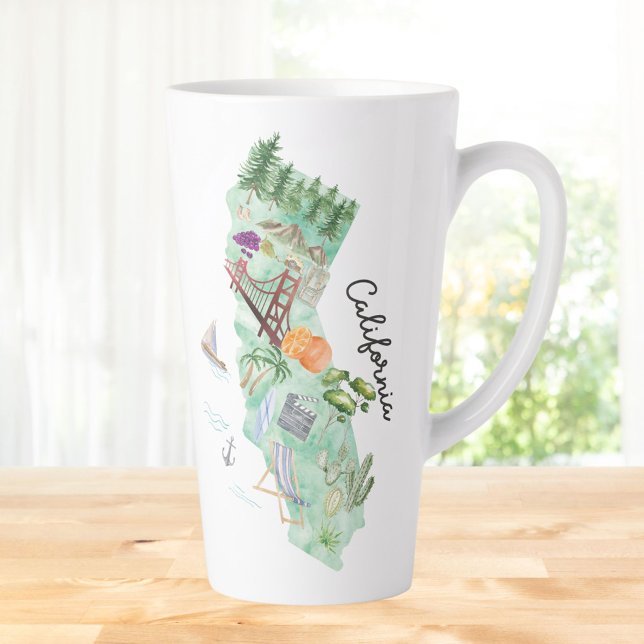 Watercolor California State Art Map Latte Mug (In situ Kitchen table)