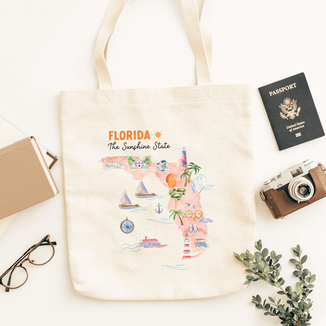 Watercolor California State Art Map Tote Bag (In situ)